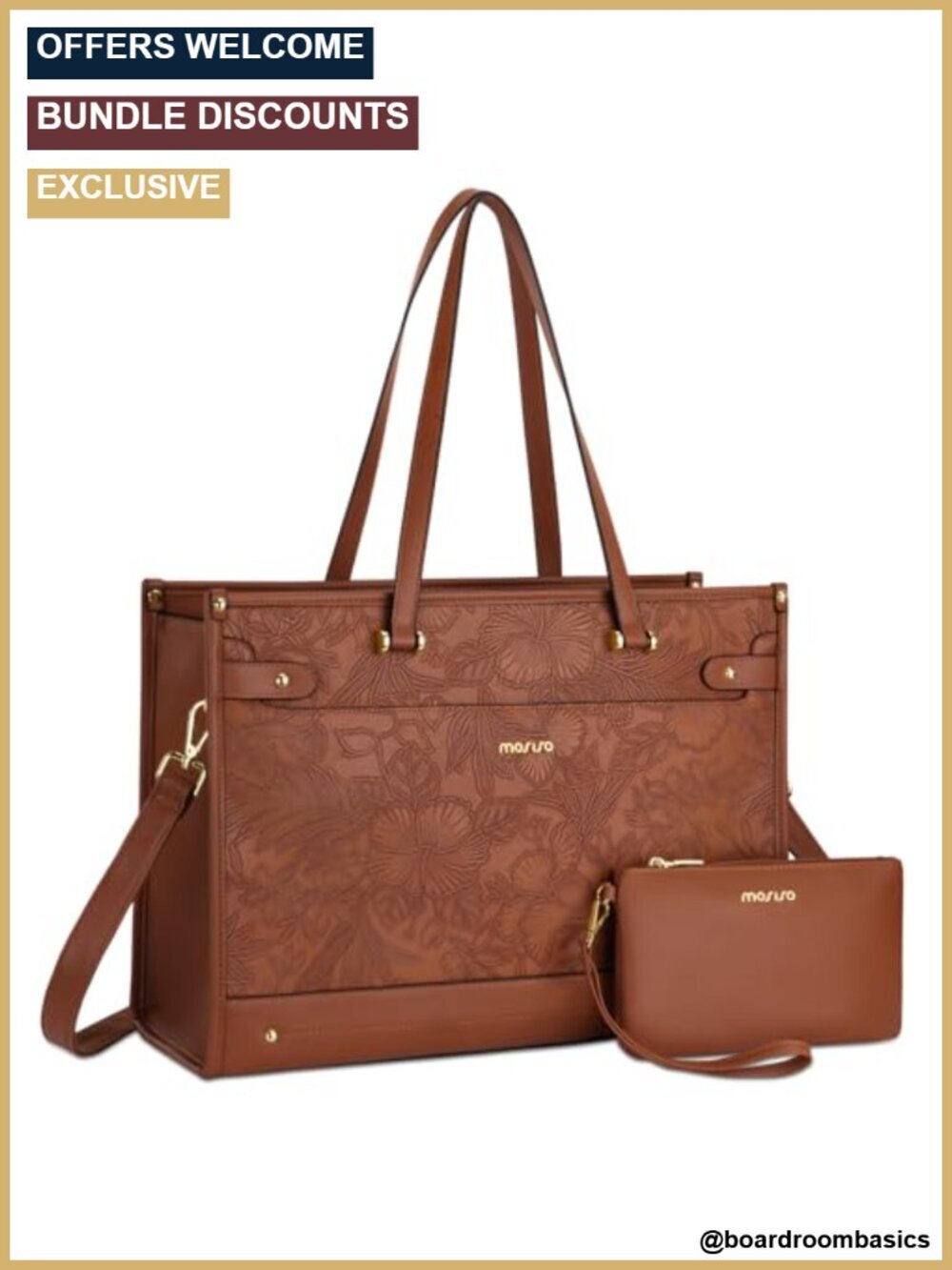 Large Capacity Laptop Tote Bag Faux Leather Work Briefcase with Clutch